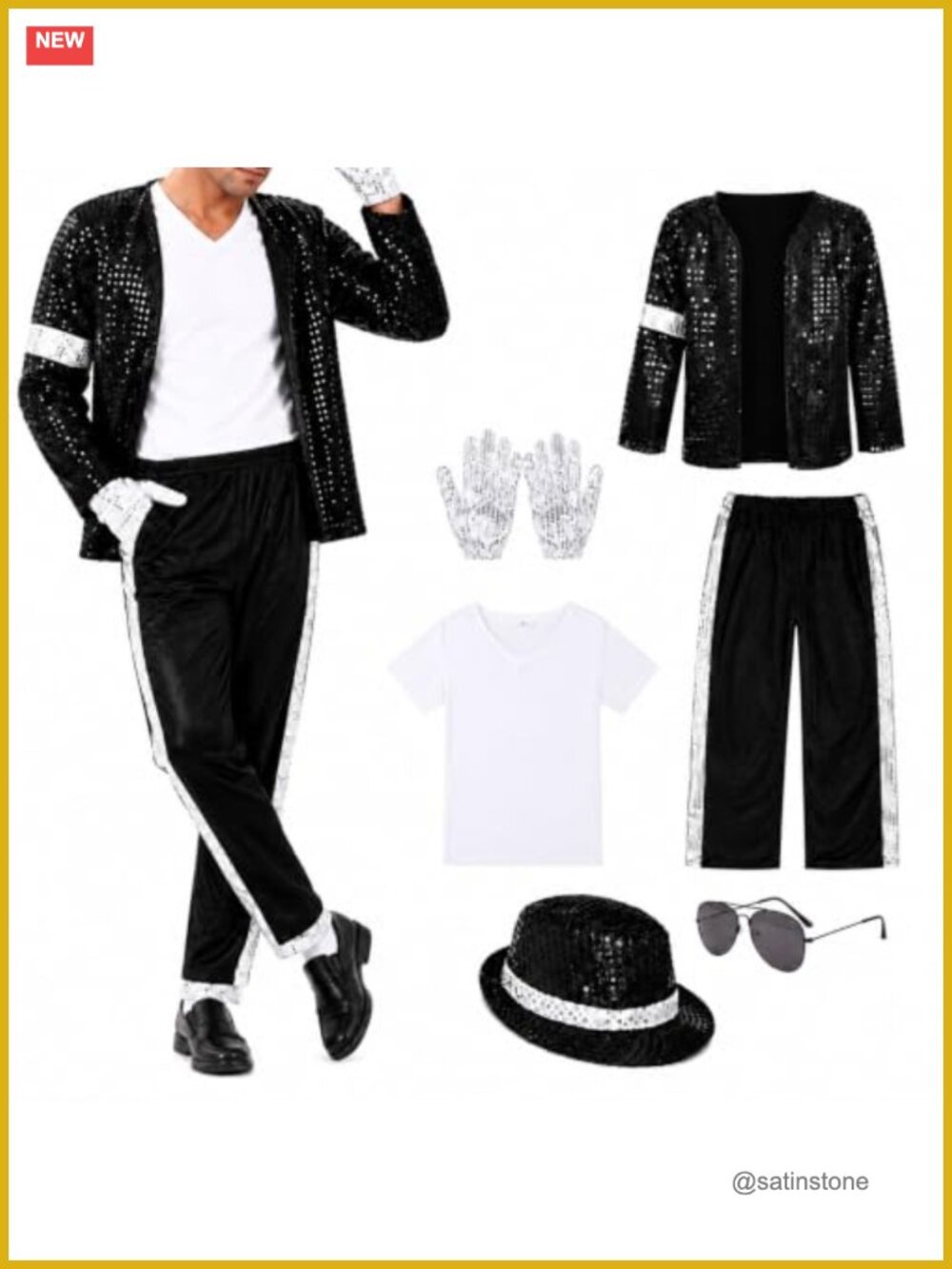 80s 90s Retro Sequin Jacket Set Cosplay Costume 7-Piece